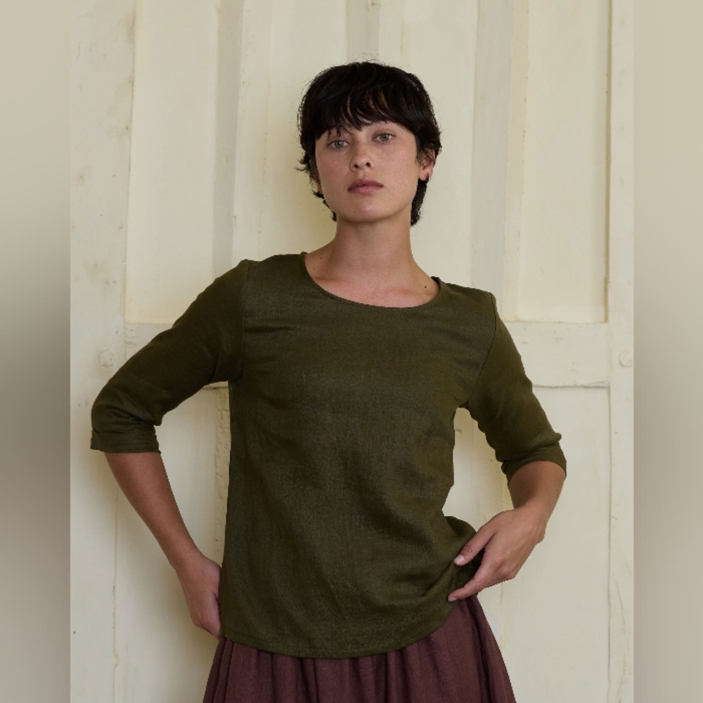 PYNE & SMITH Blouse No. 12 Everyday Linen Top S Denim Blue - Picture 2 of 11